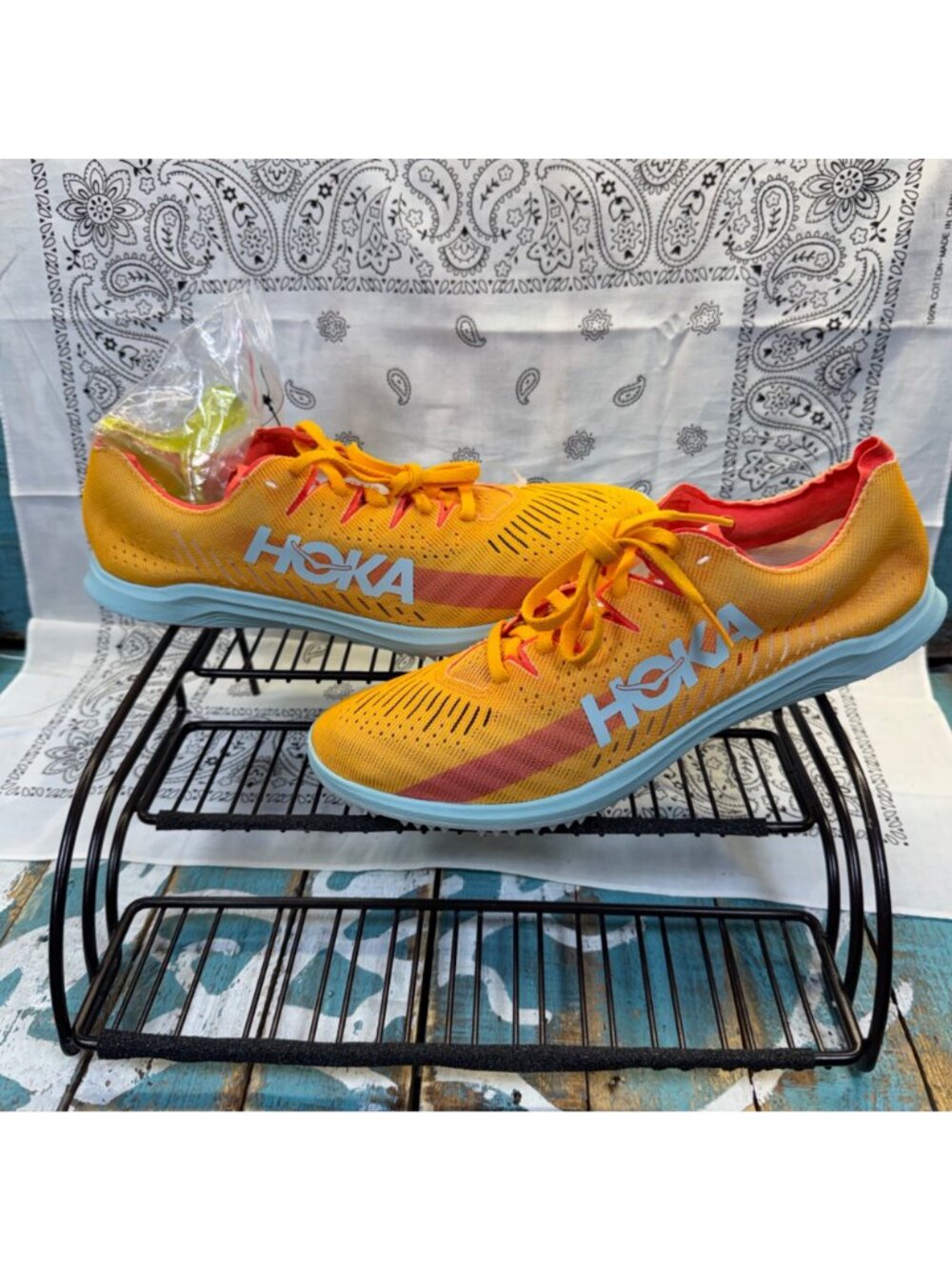HOKA CIELO X LD Sz Mens 9.5/W11.5 Track & Field Cleat Radiant Orange Wspikes/Key - Picture 2 of 10